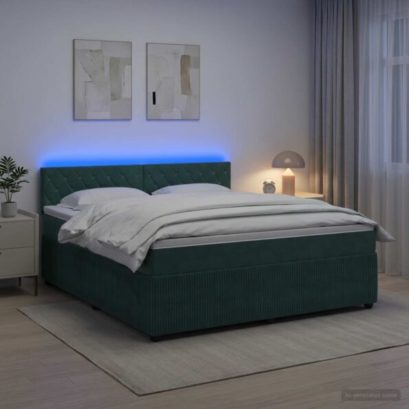 vidaXL Posteľ boxspring s matracom Tmavozelená 180 x 200 cm Zamat – Obrázok 5