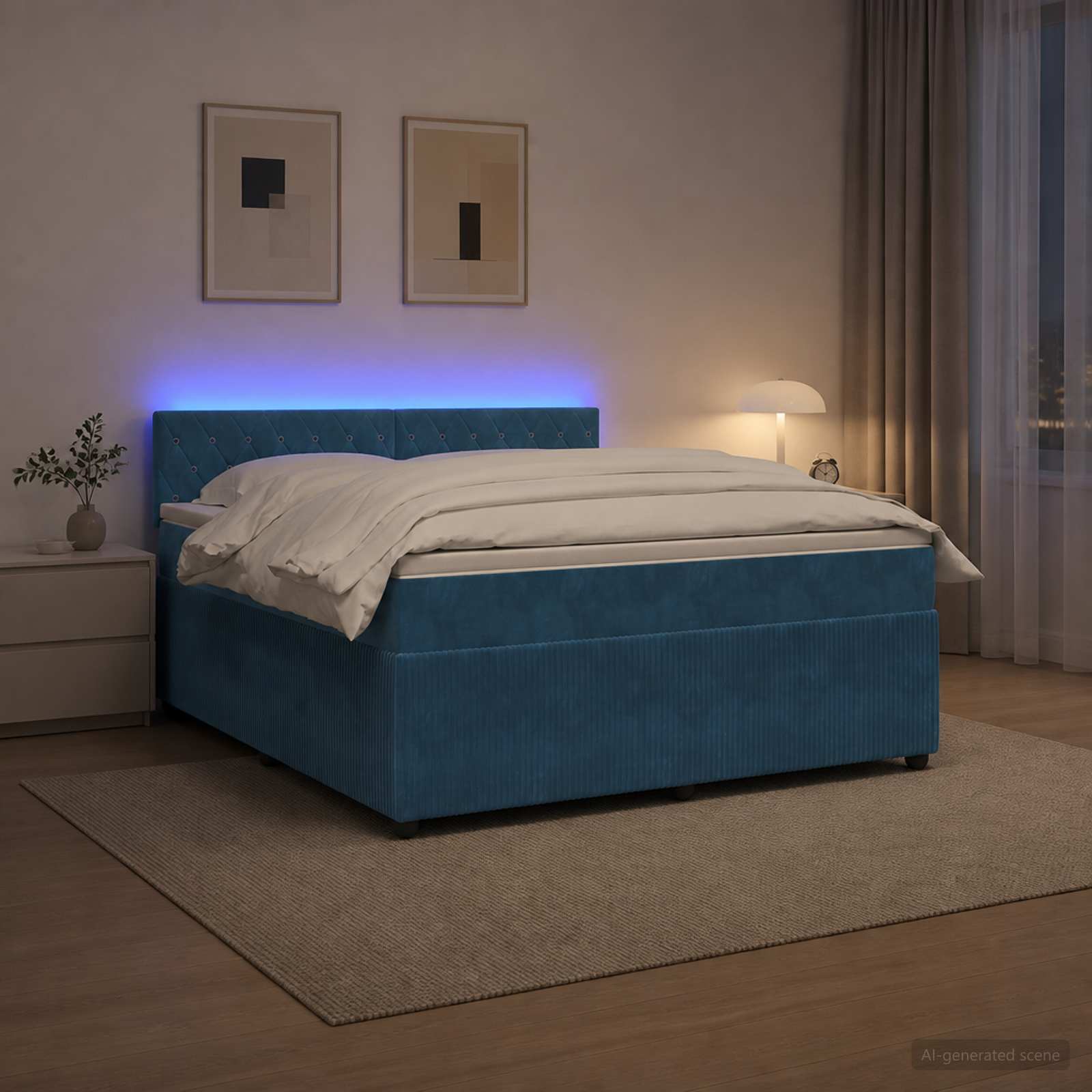 3453189_1.jpg vidaXL Posteľ boxspring s matracom Modrá 180 x 200 cm Zamat – Obrázok 1