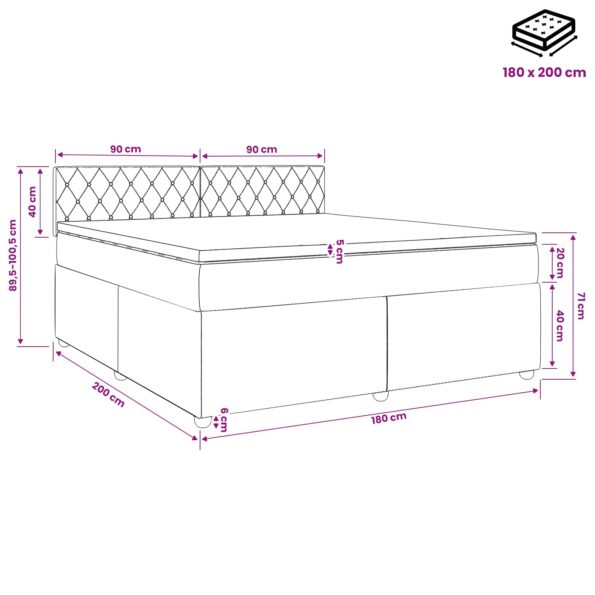 vidaXL Posteľ boxspring s matracom Modrá 180 x 200 cm Zamat – Obrázok 11
