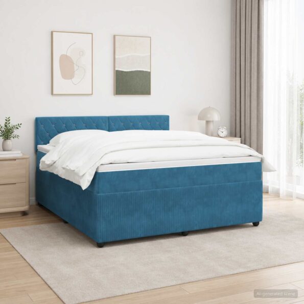vidaXL Posteľ boxspring s matracom Modrá 180 x 200 cm Zamat – Obrázok 4