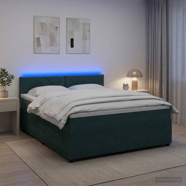 vidaXL Posteľ boxspring s matracom Tmavozelená 180 x 200 cm Zamat – Obrázok 4