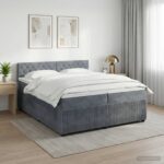 vidaXL Posteľ boxspring s matracom Tmavosivá 200 x 200 cm Zamat – Obrázok 4