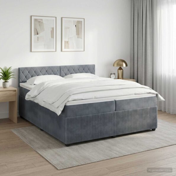 vidaXL Posteľ boxspring s matracom Tmavosivá 200 x 200 cm Zamat – Obrázok 4