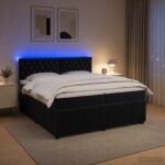 vidaXL Posteľ boxspring s matracom Čierna 200 x 200 cm Zamat – Obrázok 4