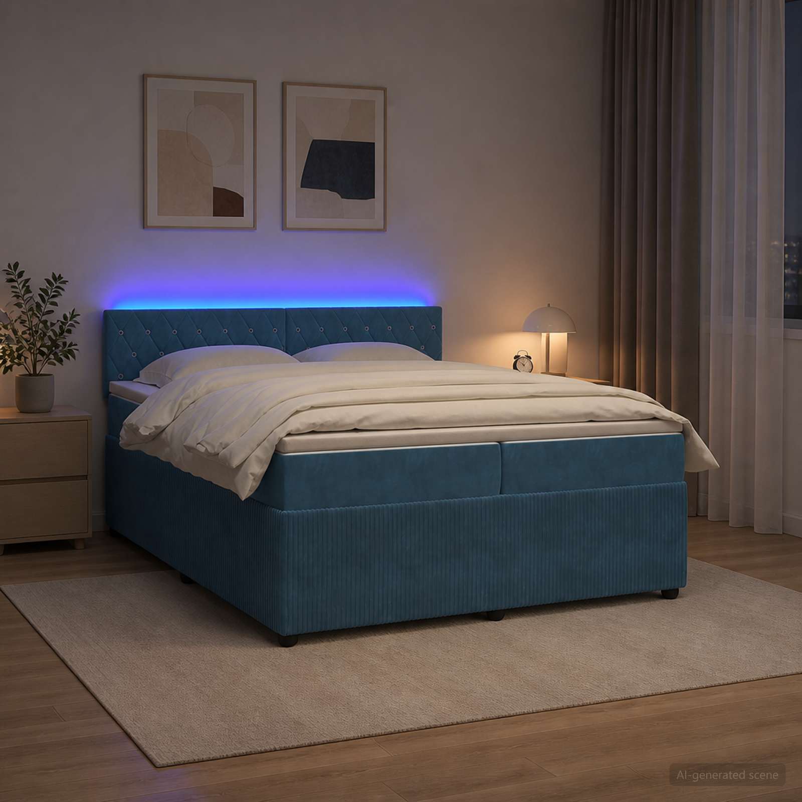 3453207_1.jpg vidaXL Posteľ boxspring s matracom Modrá 200 x 200 cm Zamat – Obrázok 1