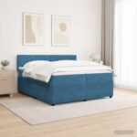 vidaXL Posteľ boxspring s matracom Modrá 200 x 200 cm Zamat – Obrázok 4