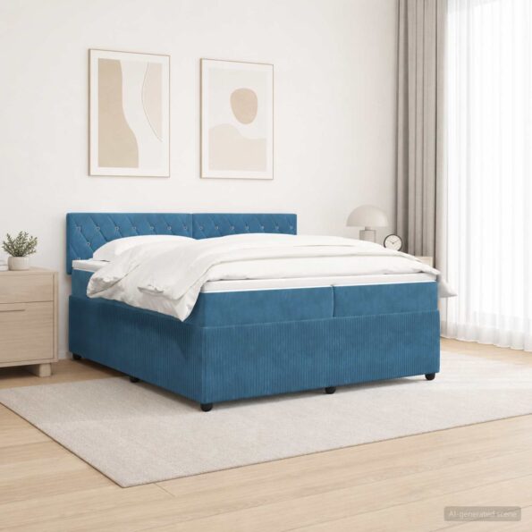 vidaXL Posteľ boxspring s matracom Modrá 200 x 200 cm Zamat – Obrázok 4