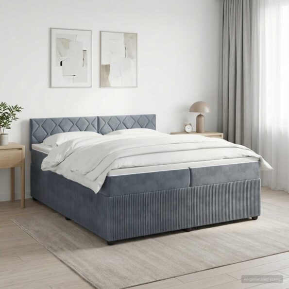 vidaXL Posteľ boxspring s matracom Tmavosivá 200 x 200 cm Zamat – Obrázok 4