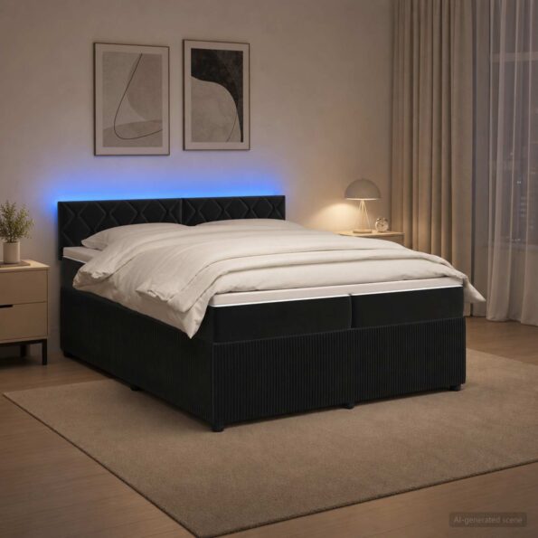 vidaXL Posteľ boxspring s matracom Čierna 200 x 200 cm Zamat – Obrázok 4