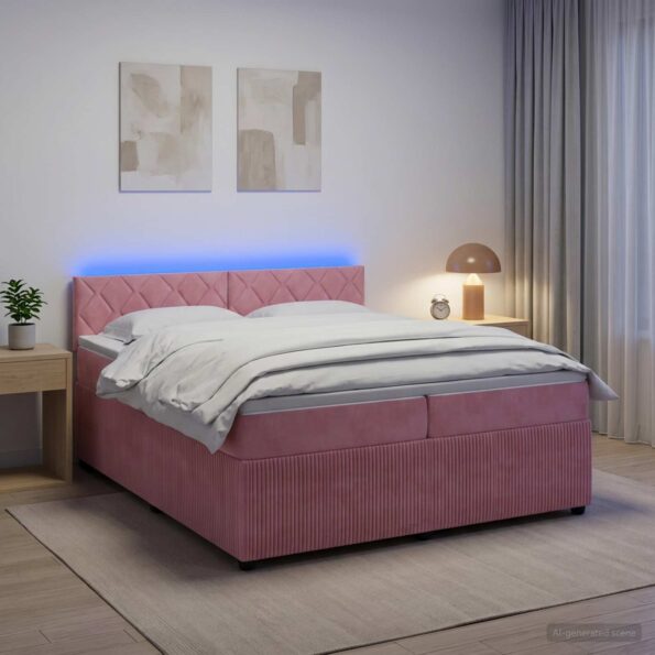 vidaXL Posteľ boxspring s matracom Ružová 200 x 200 cm Zamat – Obrázok 4