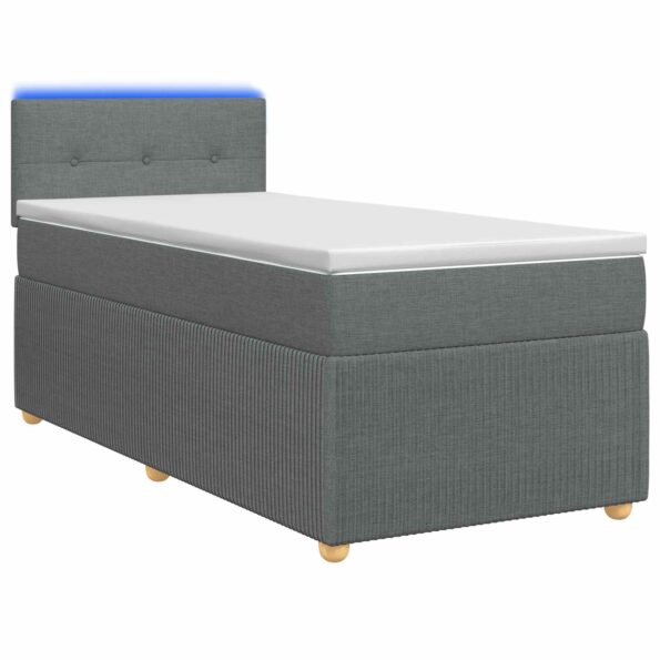 vidaXL Posteľ s boxspringom a matracom a LED Tmavosivá 90 x 190 cm – Obrázok 2