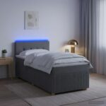 vidaXL Posteľ s boxspringom a matracom a LED Tmavosivá 90 x 190 cm – Obrázok 4