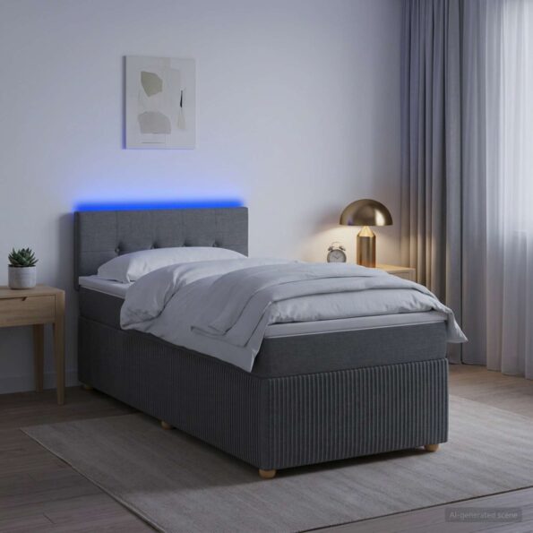 vidaXL Posteľ s boxspringom a matracom a LED Tmavosivá 90 x 190 cm – Obrázok 4