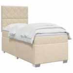 vidaXL Posteľ boxspring s matracom Krémová 90 x 190 cm Látka – Obrázok 3