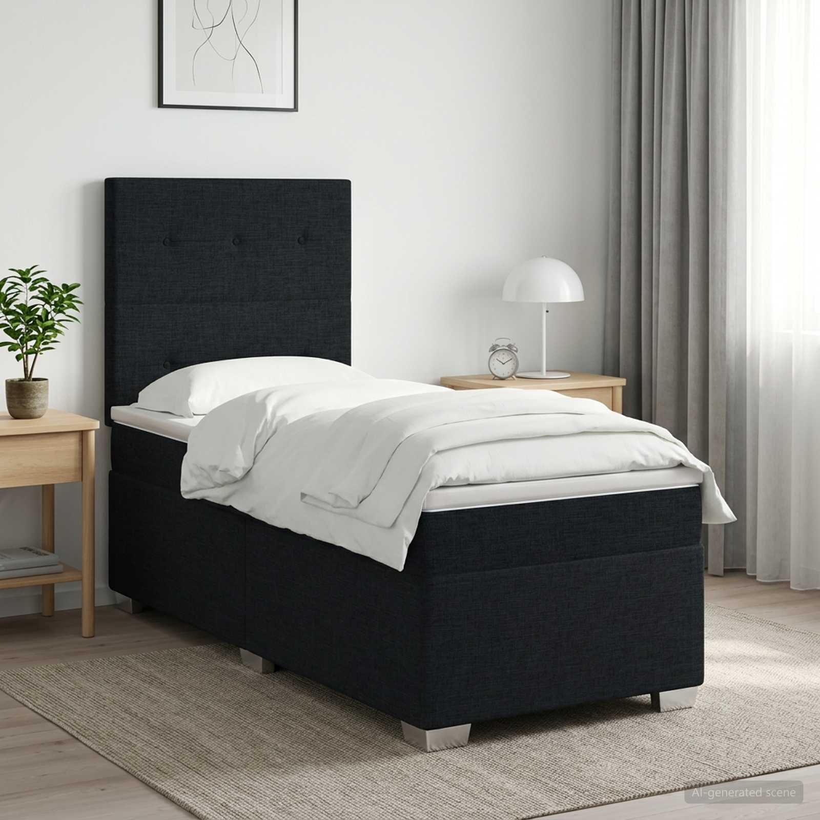 3453341_1.jpg vidaXL Posteľ boxspring s matracom Čierna 100 x 200 cm Látka – Obrázok 1
