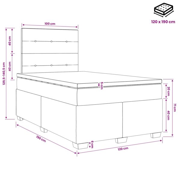 vidaXL Posteľ boxspring s matracom Tmavohnedá 120 x 190 cm Látka – Obrázok 11