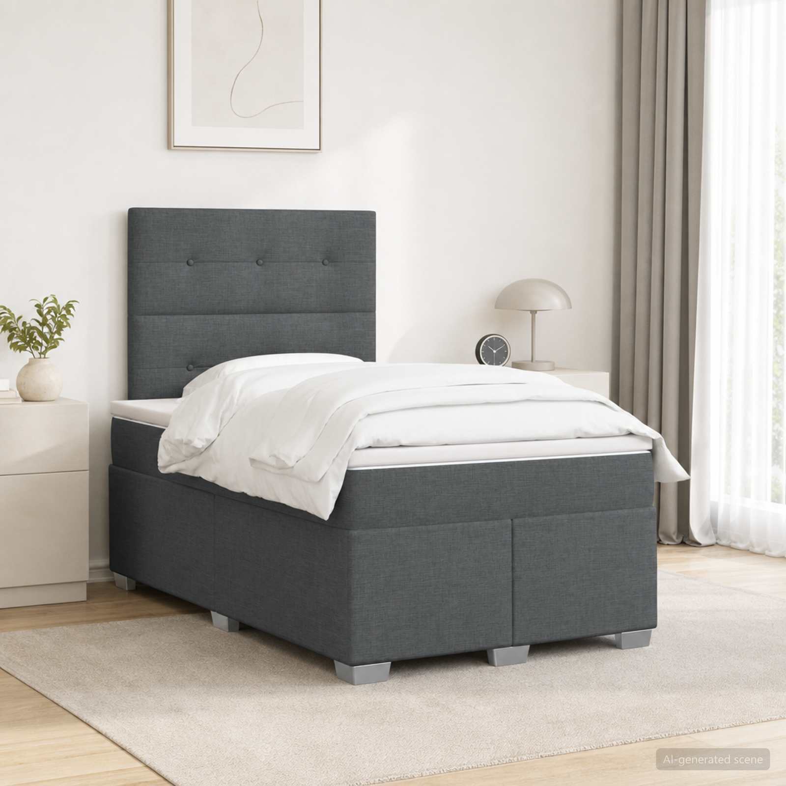 3453382_1.jpg vidaXL Posteľ boxspring s matracom Tmavosivá 120 x 200 cm Látka – Obrázok 1