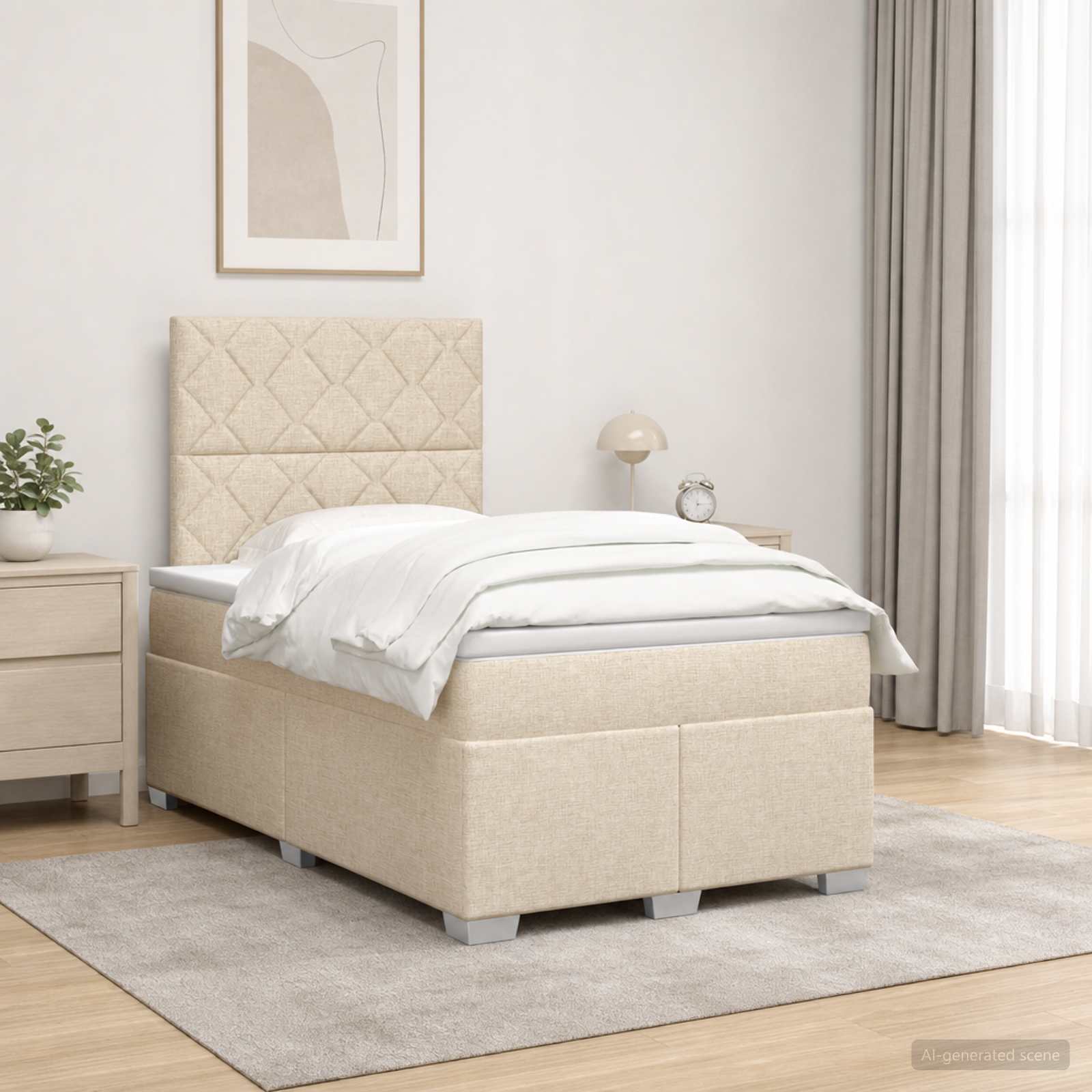 3453393_1.jpg vidaXL Posteľ boxspring s matracom Krémová 120 x 200 cm Látka – Obrázok 1