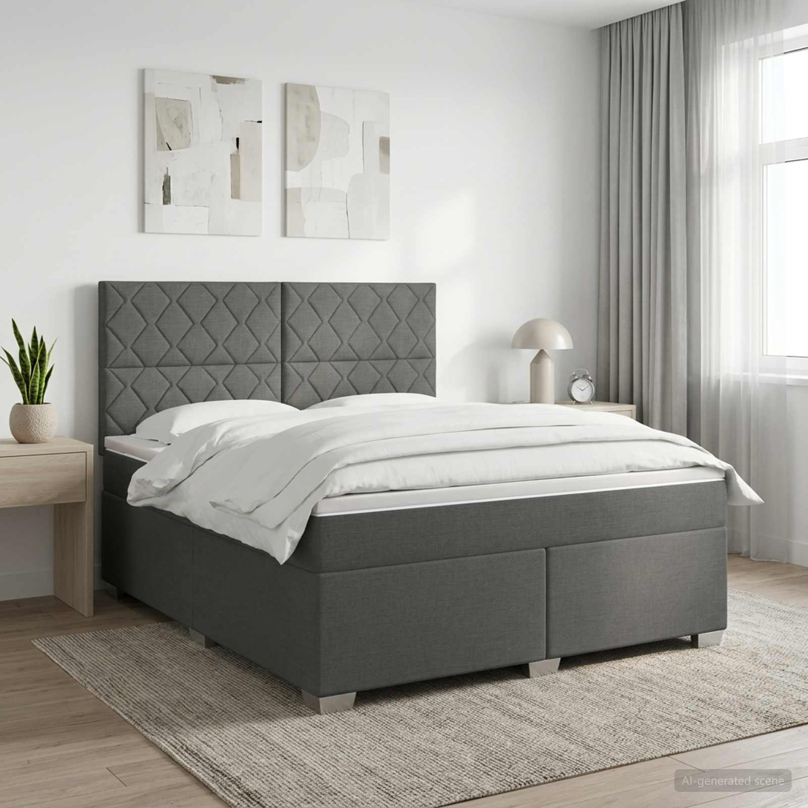 3453431_1.jpg vidaXL Posteľ boxspring s matracom Tmavosivá 140 x 200 cm Látka – Obrázok 1