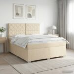 vidaXL Posteľ boxspring s matracom Krémová 160 x 200 cm Látka