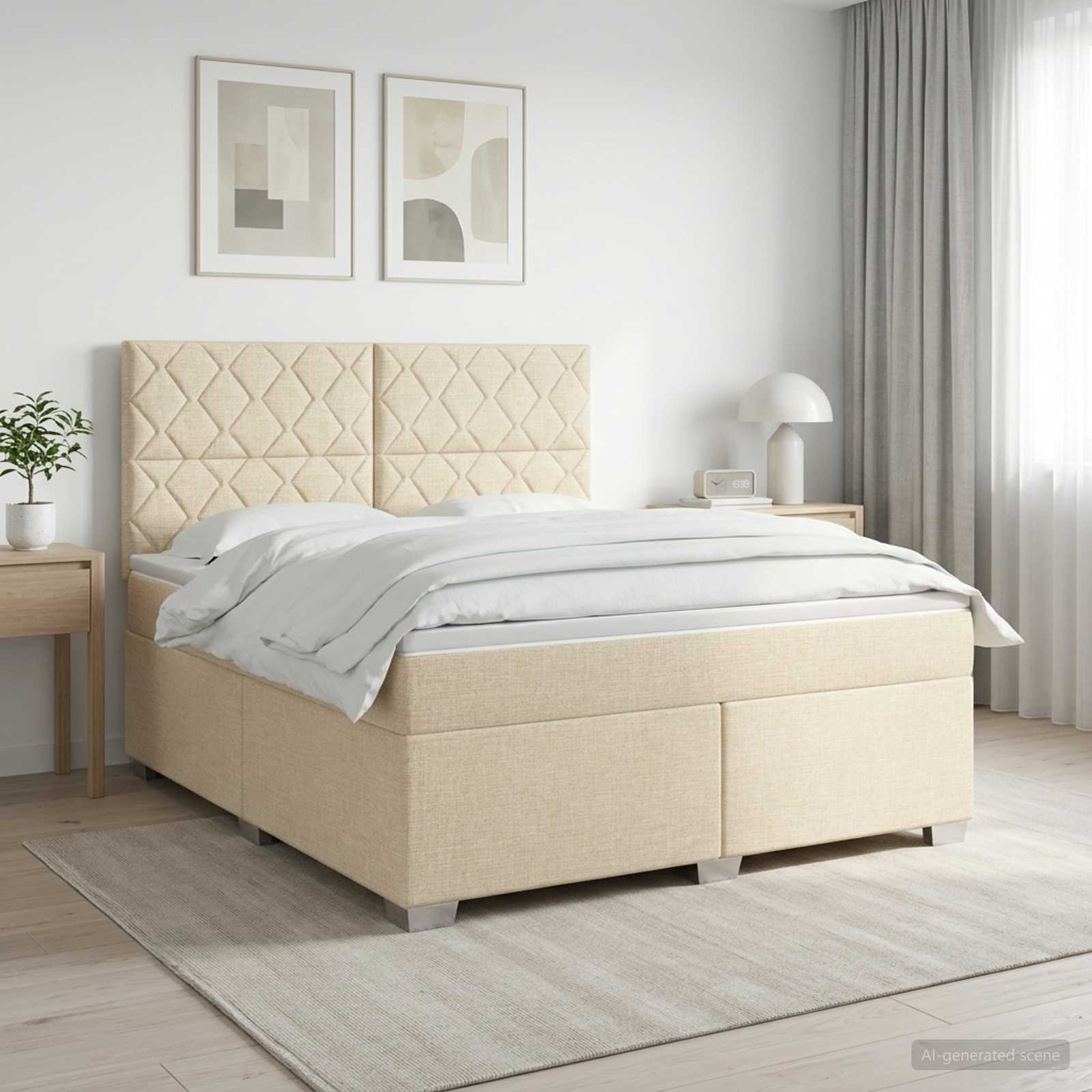3453456_1.jpg vidaXL Posteľ boxspring s matracom Krémová 160 x 200 cm Látka – Obrázok 1