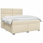 vidaXL Posteľ boxspring s matracom Krémová 160 x 200 cm Látka – Obrázok 3