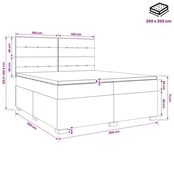 vidaXL Posteľ boxspring s matracom Svetlosivá 200 x 200 cm Látka – Obrázok 11