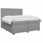vidaXL Posteľ boxspring s matracom Svetlosivá 200 x 200 cm Látka – Obrázok 3
