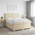 vidaXL Posteľ boxspring s matracom Krémová 200 x 200 cm Látka