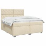 vidaXL Posteľ boxspring s matracom Krémová 200 x 200 cm Látka – Obrázok 3