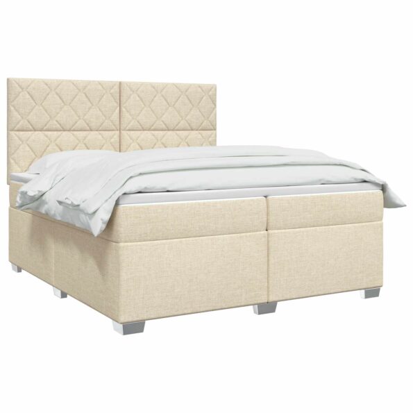 vidaXL Posteľ boxspring s matracom Krémová 200 x 200 cm Látka – Obrázok 3
