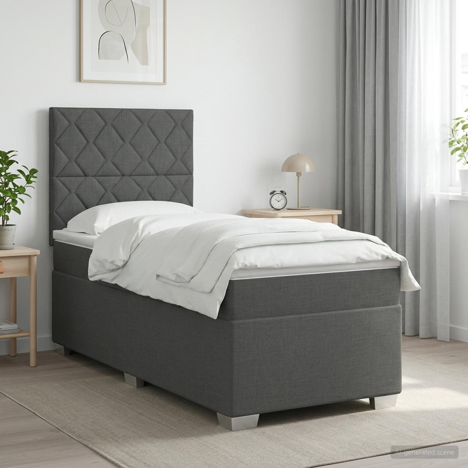 3453505_1.jpg vidaXL Posteľ boxspring s matracom Tmavosivá Jednoduchý Látka – Obrázok 1