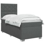 vidaXL Posteľ boxspring s matracom Tmavosivá Jednoduchý Látka – Obrázok 3