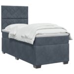 vidaXL Posteľ boxspring s matracom Tmavosivá 80 x 200 cm Zamat – Obrázok 3