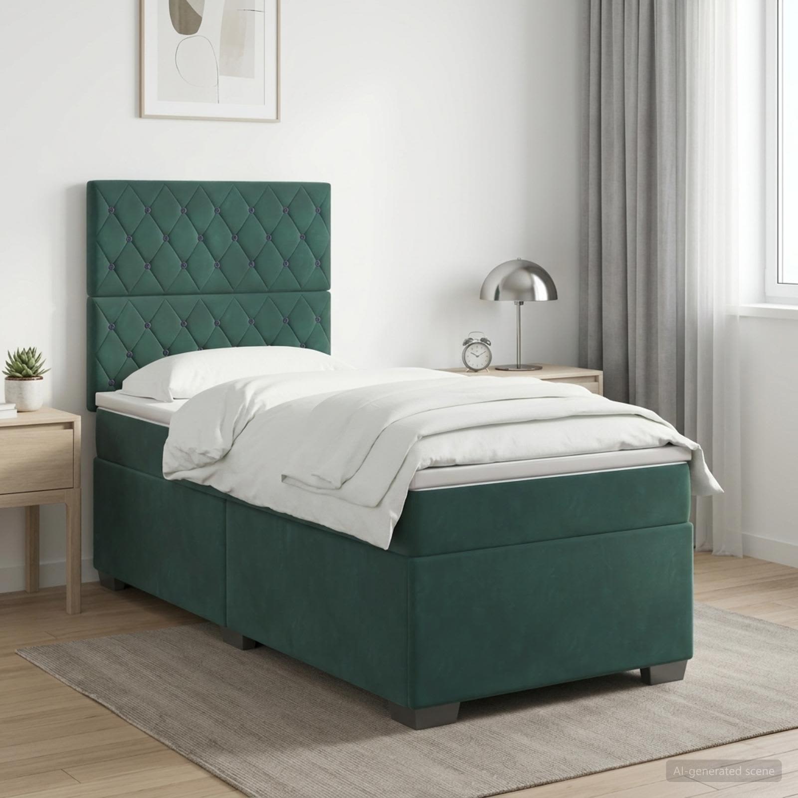 3453563_1.jpg vidaXL Posteľ boxspring s matracom Tmavozelená 90 x 200 cm Zamat – Obrázok 1