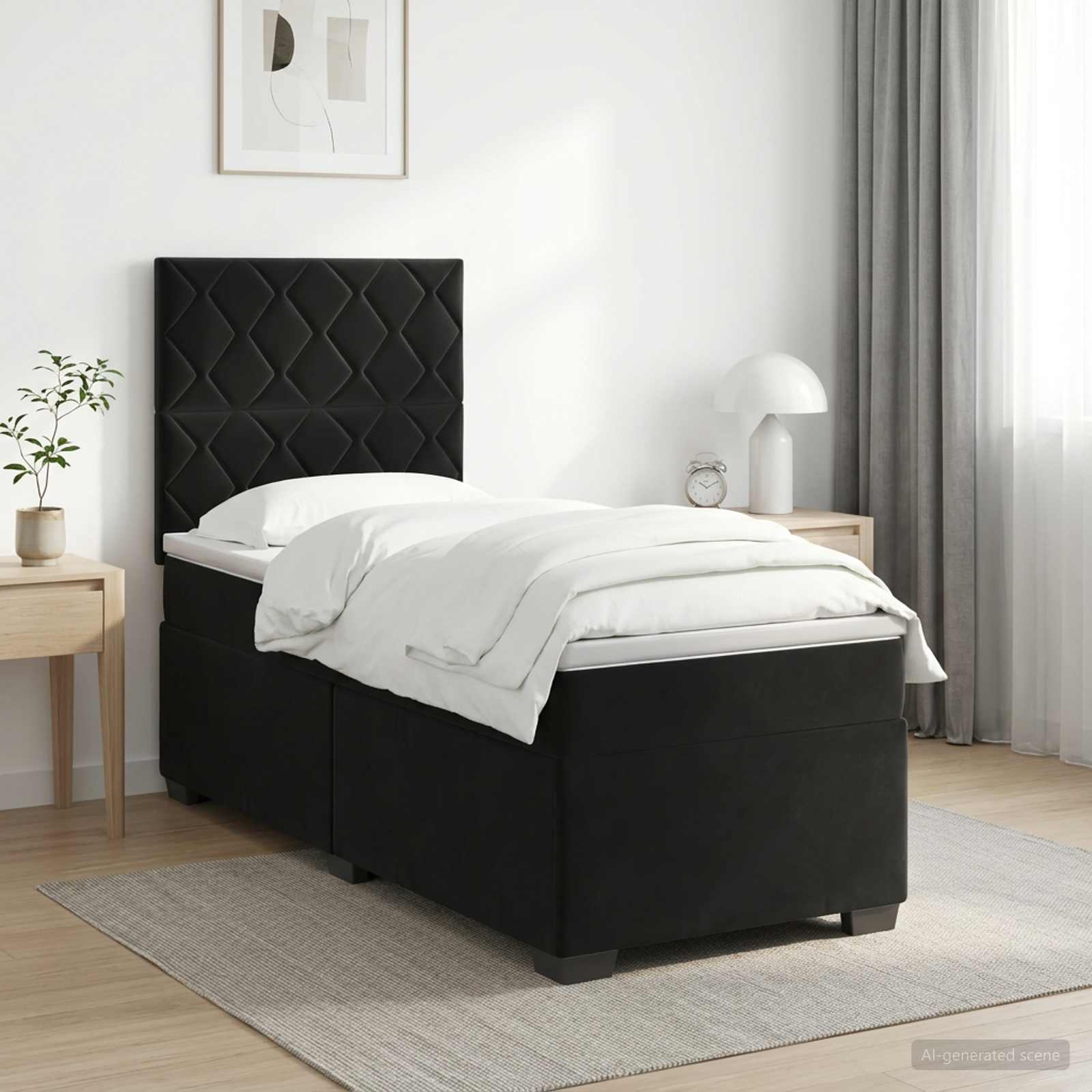 3453574_1.jpg vidaXL Posteľ boxspring s matracom Čierna 90 x 200 cm Zamat – Obrázok 1