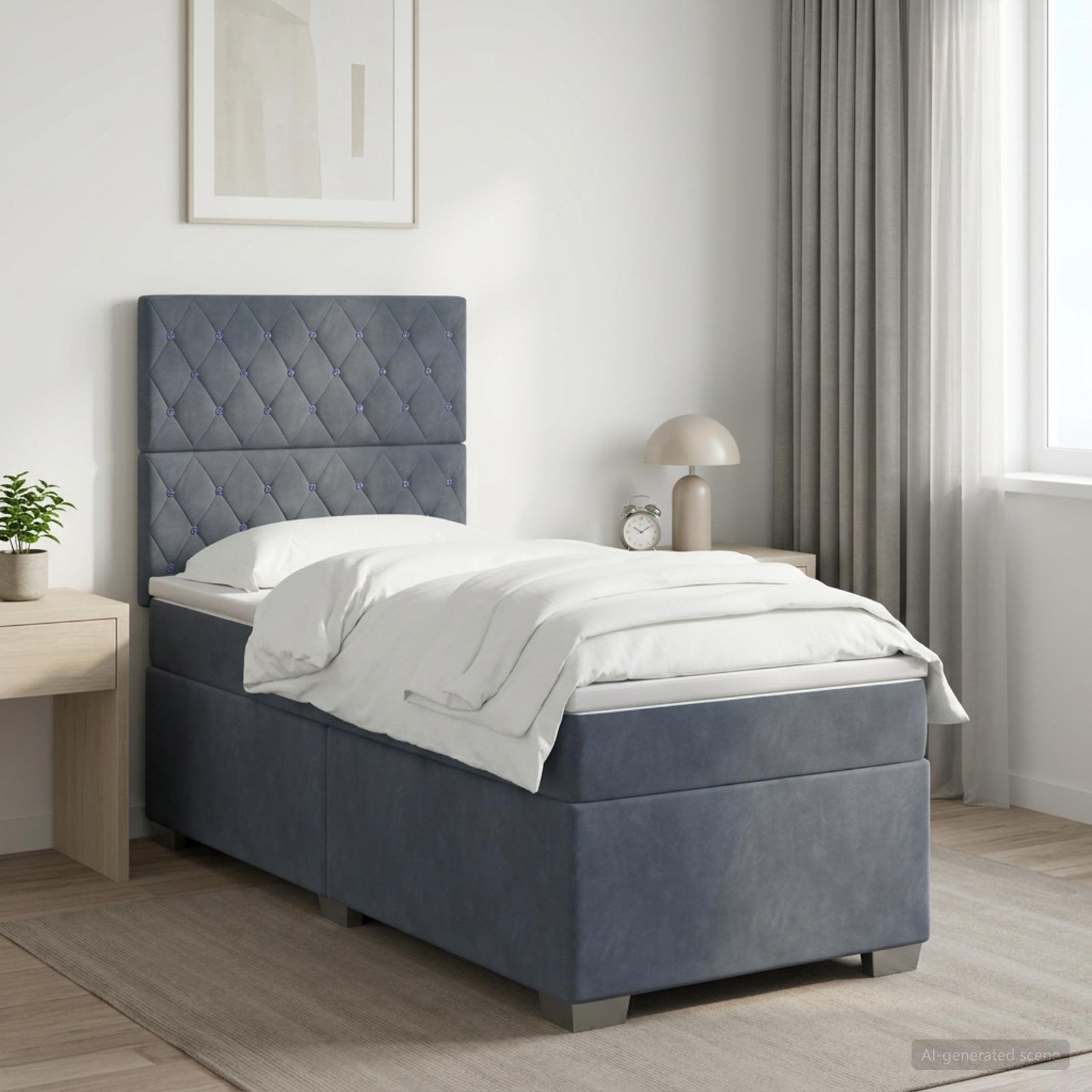 3453579_1.jpg vidaXL Posteľ boxspring s matracom Tmavosivá 100 x 200 cm Zamat – Obrázok 1
