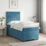 vidaXL Posteľ boxspring s matracom Modrá 100 x 200 cm Zamat