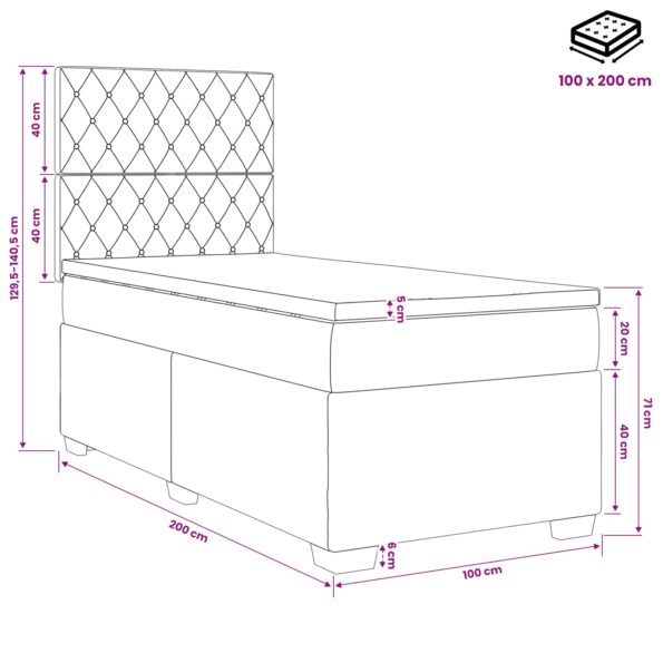 vidaXL Posteľ boxspring s matracom Modrá 100 x 200 cm Zamat – Obrázok 11