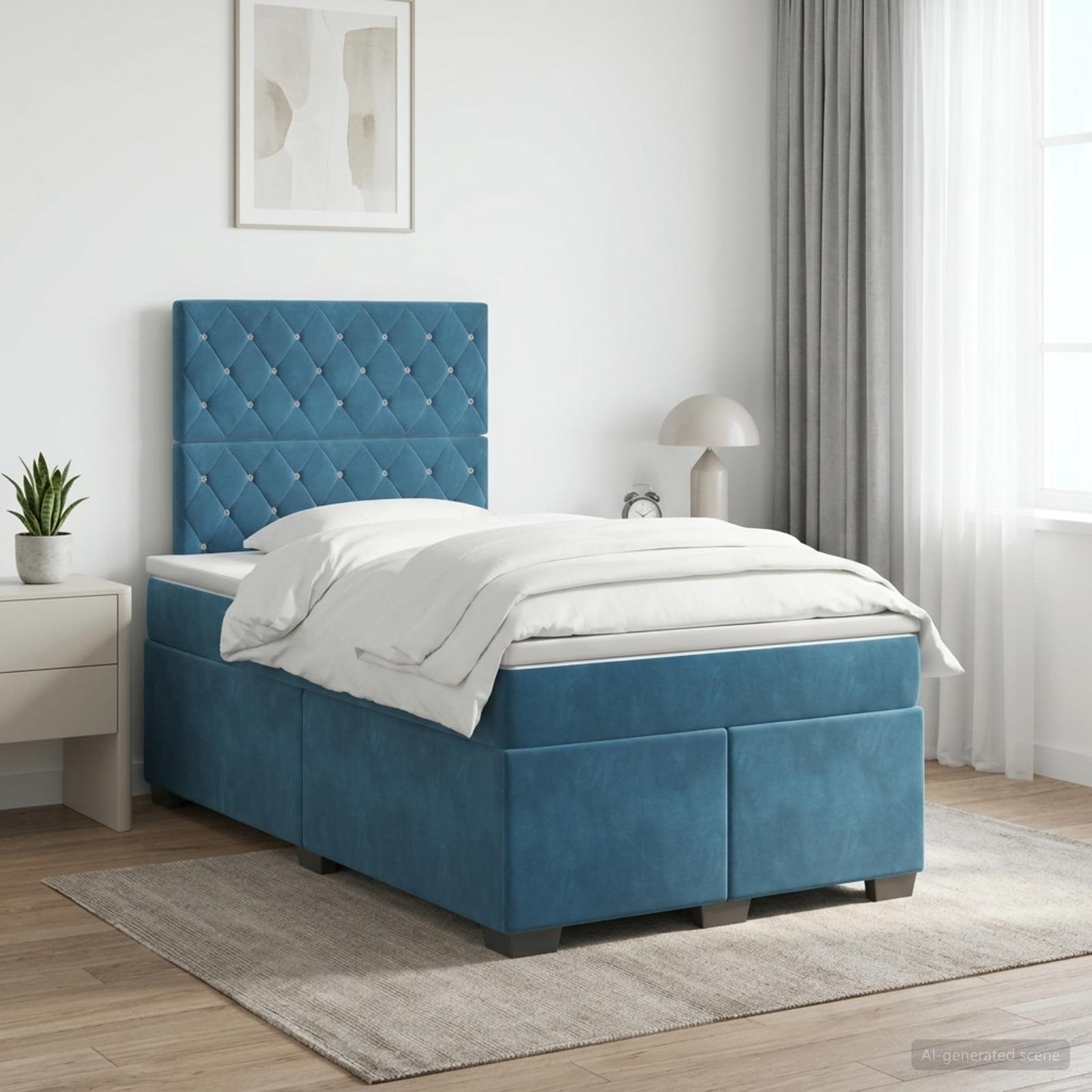 3453600_1.jpg vidaXL Posteľ boxspring s matracom Modrá 120 x 190 cm Zamat – Obrázok 1