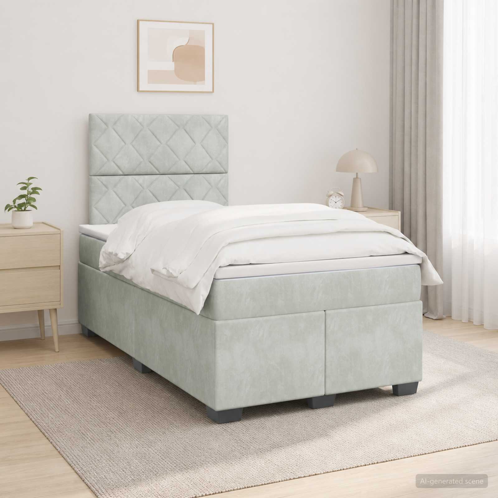 3453608_1.jpg vidaXL Posteľ boxspring s matracom Svetlosivá 120 x 190 cm Zamat – Obrázok 1