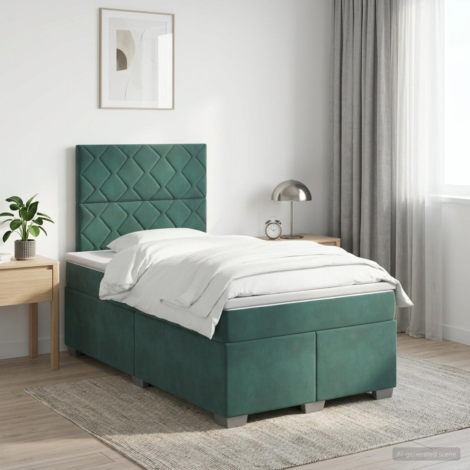 3453611_1.jpg vidaXL Posteľ boxspring s matracom Tmavozelená 120 x 190 cm Zamat – Obrázok 1