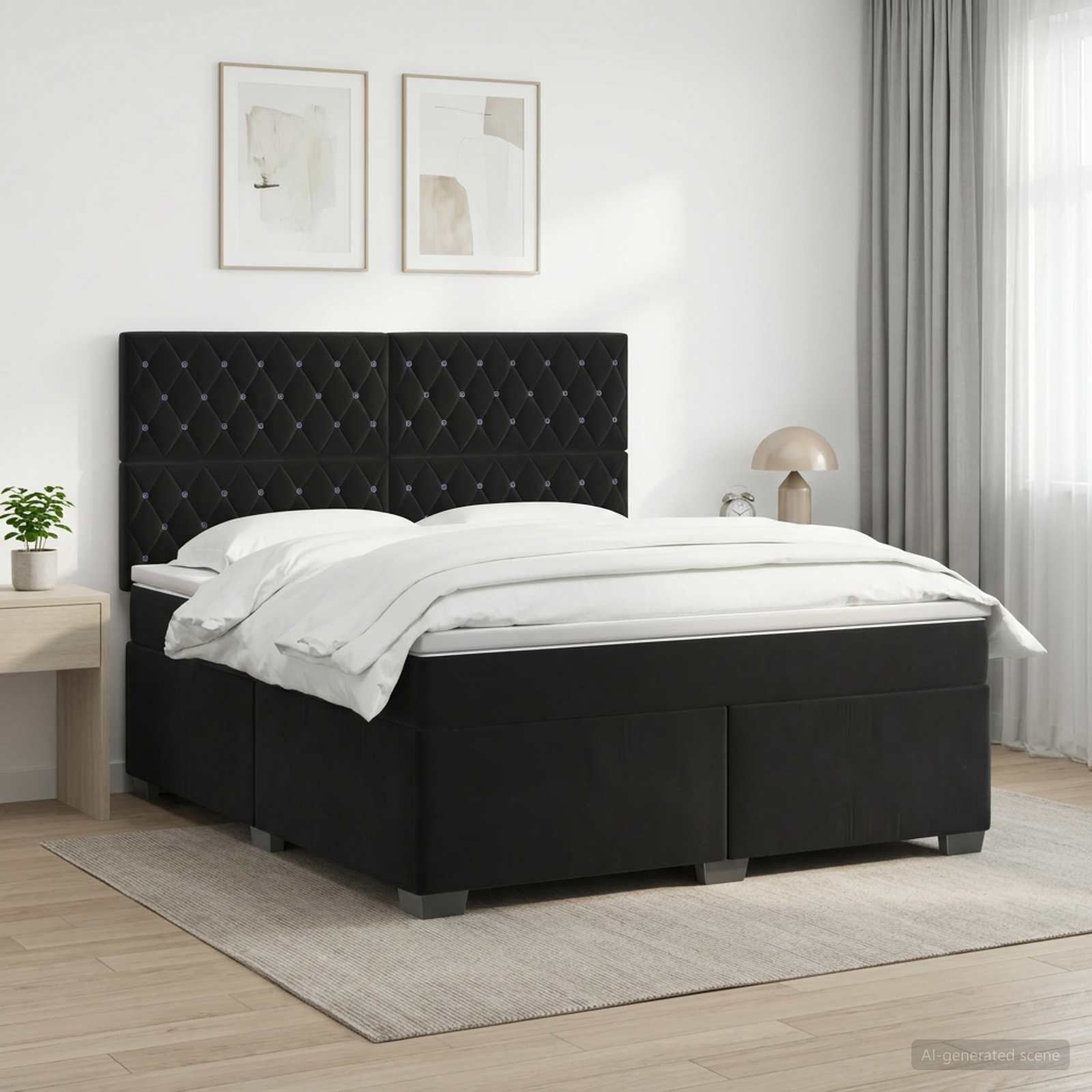 3453634_1.jpg vidaXL Posteľ boxspring s matracom Čierna 140 x 190 cm Zamat – Obrázok 1