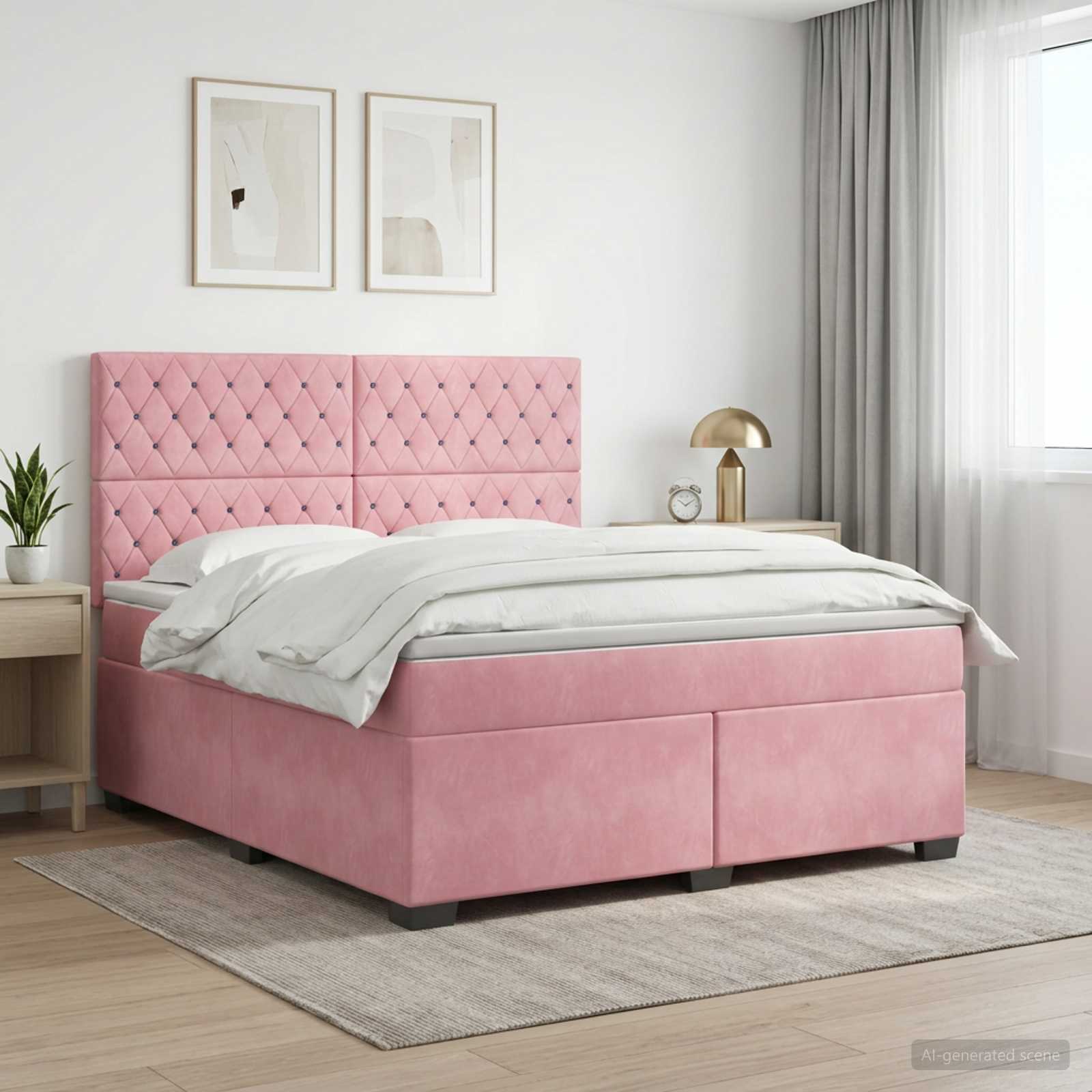 3453655_1.jpg vidaXL Posteľ boxspring s matracom Ružová 140 x 200 cm Zamat – Obrázok 1