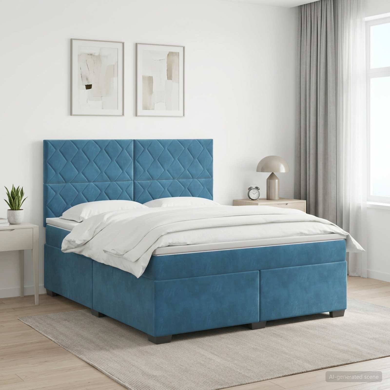3453684_1.jpg vidaXL Posteľ boxspring s matracom Modrá 160 x 200 cm Zamat – Obrázok 1