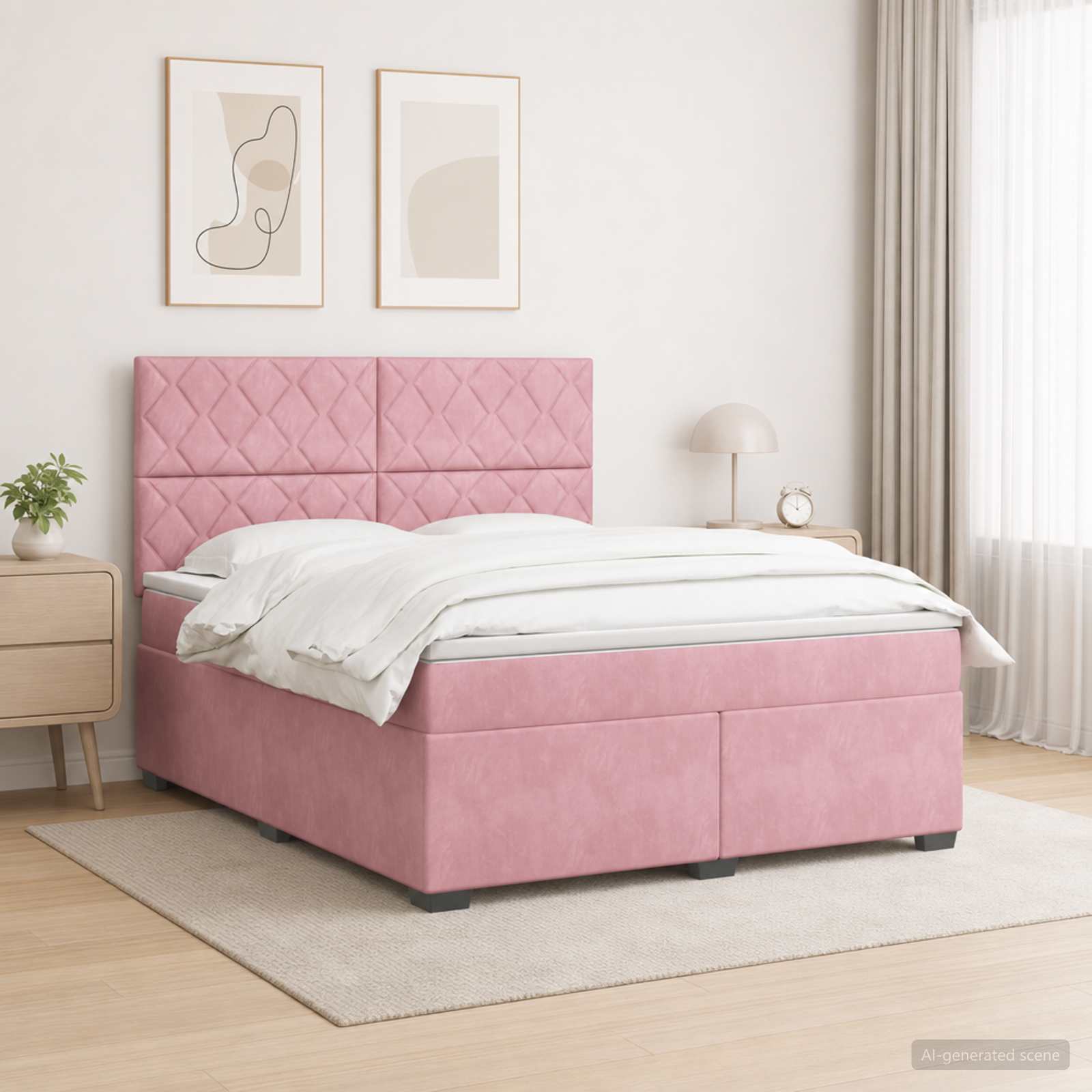3453685_1.jpg vidaXL Posteľ boxspring s matracom Ružová 160 x 200 cm Zamat – Obrázok 1