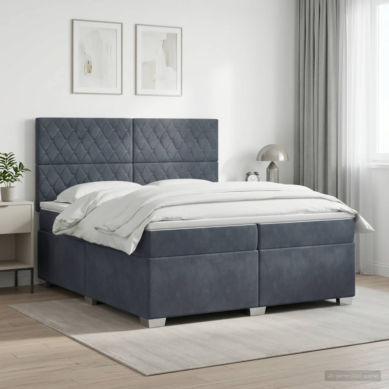 3453705_1.jpg vidaXL Posteľ boxspring s matracom Tmavosivá 200 x 200 cm Zamat – Obrázok 1