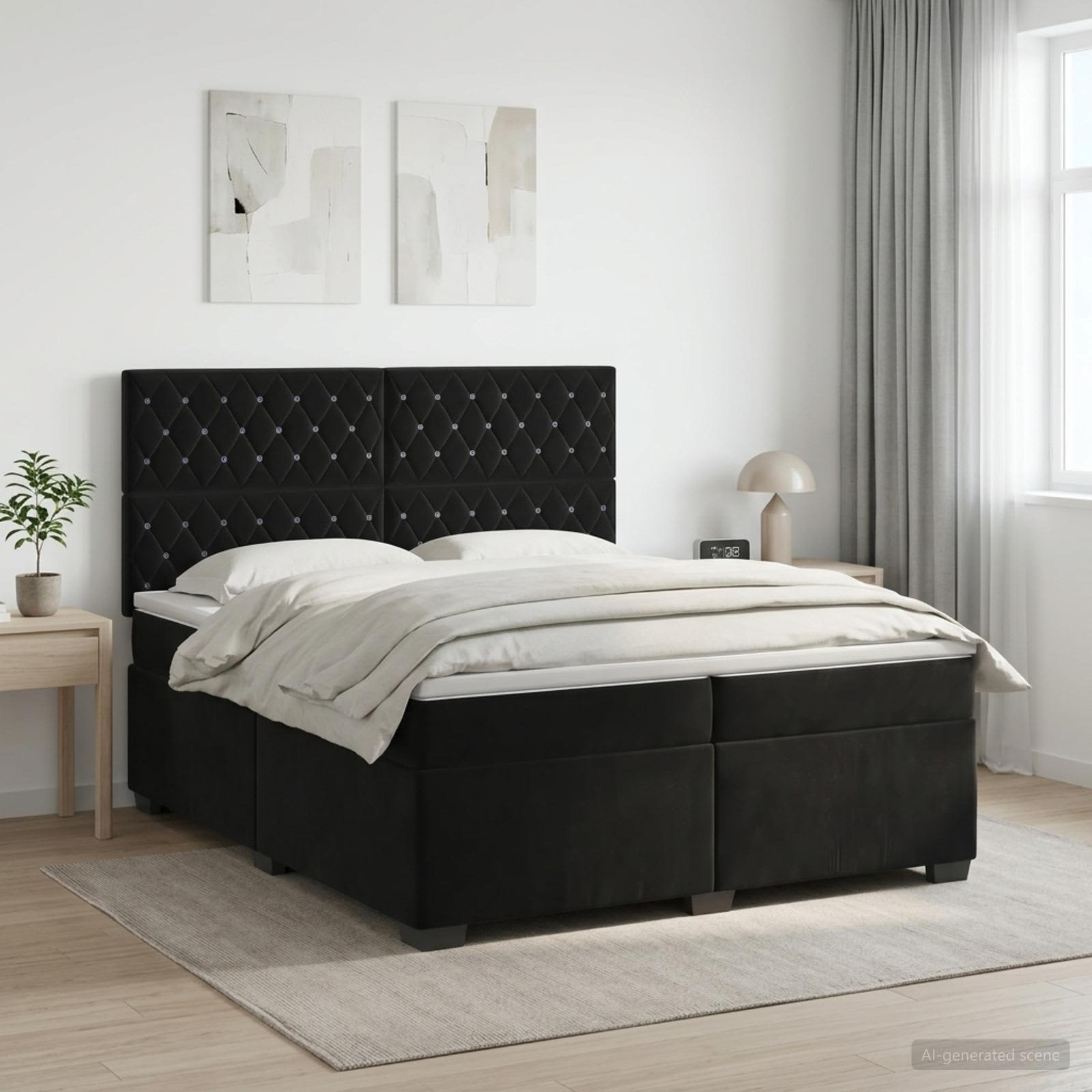 3453706_1.jpg vidaXL Posteľ boxspring s matracom Čierna 200 x 200 cm Zamat – Obrázok 1