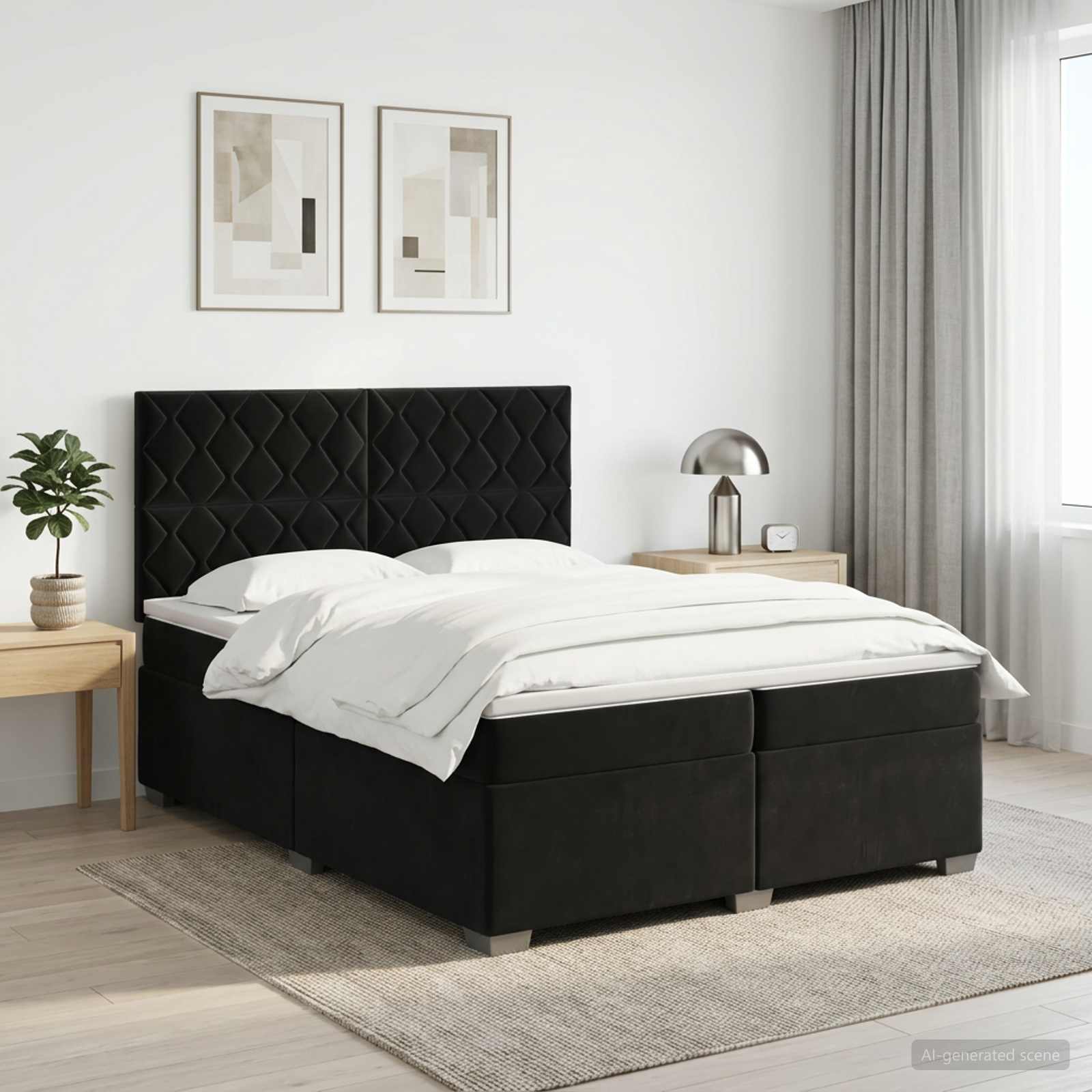 3453718_1.jpg vidaXL Posteľ boxspring s matracom Čierna 200 x 200 cm Zamat – Obrázok 1