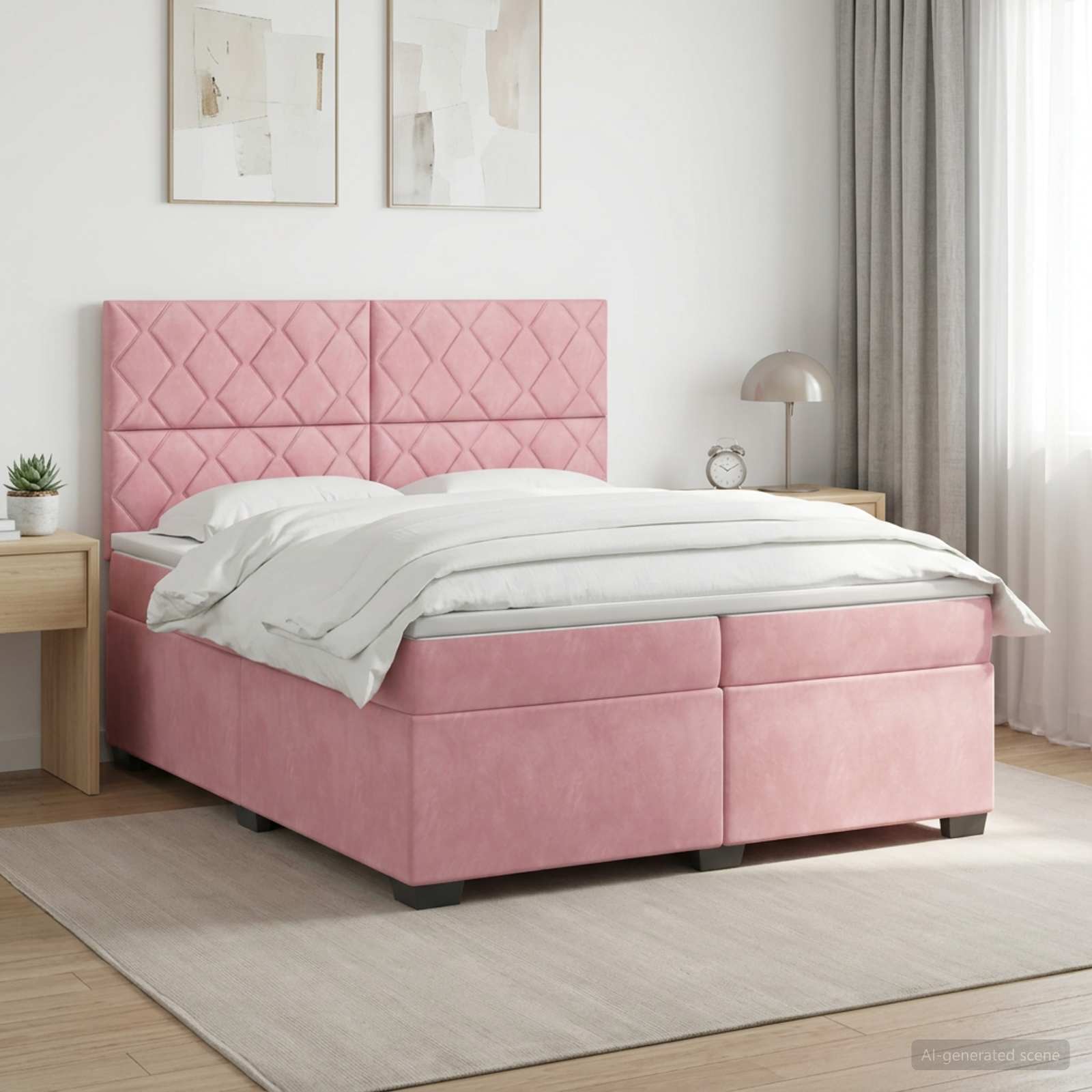 3453721_1.jpg vidaXL Posteľ boxspring s matracom Ružová 200 x 200 cm Zamat – Obrázok 1